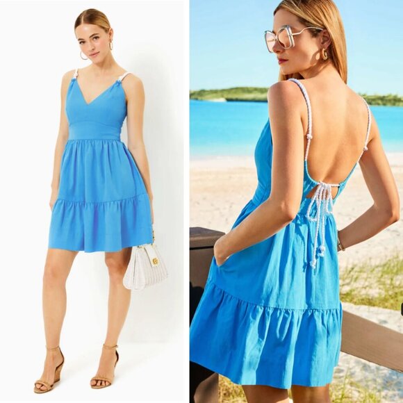 Lilly Pulitzer Crishna Dress Lunar Blue Nautical Size 10 - Picture 1 of 9